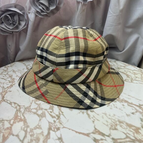 burberrys london vintage 1980s authentic nova check cotton bucket hat size large - Picture 1 of 6